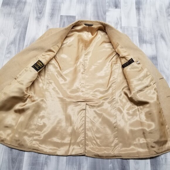 ✅VTG Goldwaters Blazer Mens Beige Custom Fabric Jacket Western Style Coat 21”/31 - Picture 2 of 14